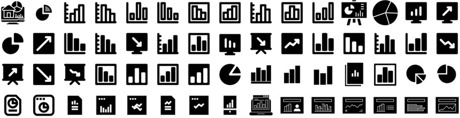 Set Of Statistic Icons Isolated Silhouette Solid Icon With Business, Graph, Chart, Strategy, Growth, Report, Data Infographic Simple Vector Illustration Logo