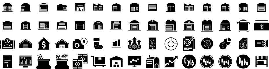 Set Of Stock Icons Isolated Silhouette Solid Icon With Market, Exchange, Business, Finance, Stock, Chart, Graph Infographic Simple Vector Illustration Logo
