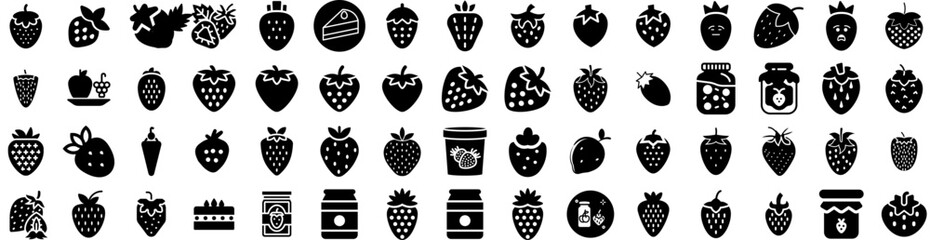 Set Of Strawberry Icons Isolated Silhouette Solid Icon With Ripe, Fruit, Fresh, Isolated, Red, Food, Strawberry Infographic Simple Vector Illustration Logo
