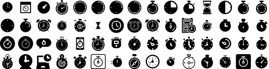 Set Of Stopwatch Icons Isolated Silhouette Solid Icon With Clock, Time, Vector, Stopwatch, Timer, Stop, Watch Infographic Simple Vector Illustration Logo