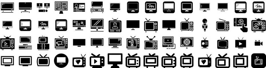 Set Of Television Icons Isolated Silhouette Solid Icon With Screen, Technology, Television, Video, Display, Movie, Tv Infographic Simple Vector Illustration Logo