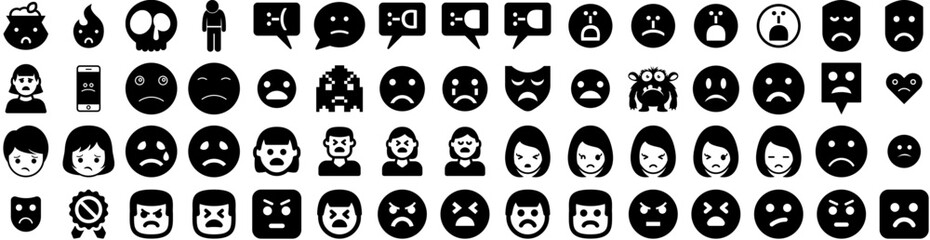 Set Of Unhappy Icons Isolated Silhouette Solid Icon With Sad, Woman, Person, Upset, Unhappy, Problem, Female Infographic Simple Vector Illustration Logo