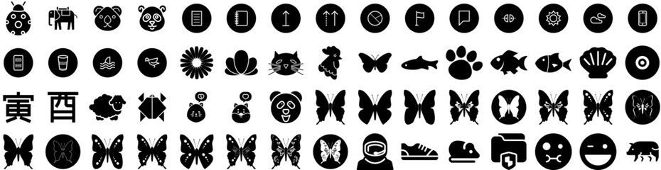 Set Of Animal Icons Isolated Silhouette Solid Icon With Wildlife, Cartoon, Animal, Illustration, Cute, Set, Character Infographic Simple Vector Illustration Logo