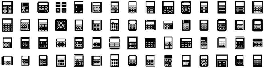 Set Of Calculator Icons Isolated Silhouette Solid Icon With Calculator, Tax, Financial, Finance, Accounting, Concept, Business Infographic Simple Vector Illustration Logo
