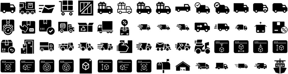 Set Of Delivery Icons Isolated Silhouette Solid Icon With Fast, Delivery, Courier, Transport, Order, Shipping, Service Infographic Simple Vector Illustration Logo