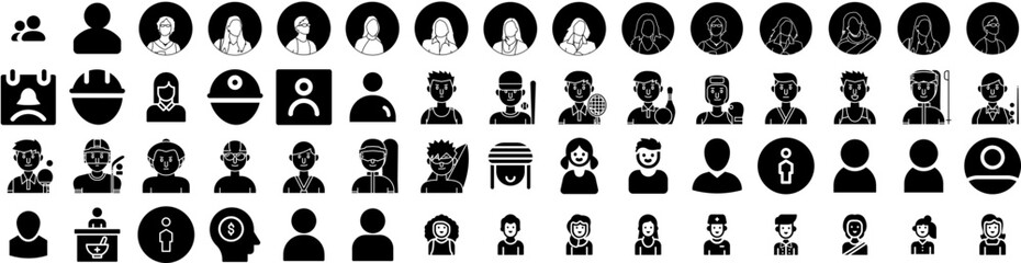 Set Of Avatar Icons Isolated Silhouette Solid Icon With Human, Avatar, Person, Male, Illustration, Man, People Infographic Simple Vector Illustration Logo