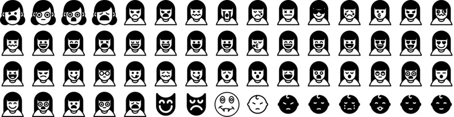 Set Of Emotion Icons Isolated Silhouette Solid Icon With Emotion, Fun, Happy, Face, Smile, Sad, Expression Infographic Simple Vector Illustration Logo
