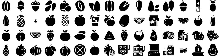 Set Of Fruit Icons Isolated Silhouette Solid Icon With Orange, Organic, Fresh, Food, Fruit, Diet, Healthy Infographic Simple Vector Illustration Logo