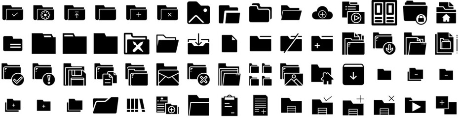 Set Of Folder Icons Isolated Silhouette Solid Icon With Open, File, Business, Folder, Paper, Illustration, Document Infographic Simple Vector Illustration Logo