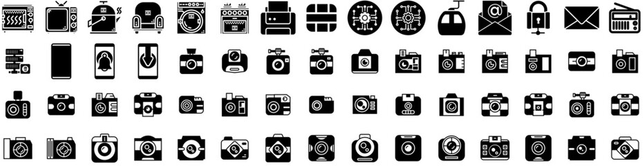 Set Of Electronic Icons Isolated Silhouette Solid Icon With Digital, Appliance, Electronic, Device, Computer, Technology, Equipment Infographic Simple Vector Illustration Logo