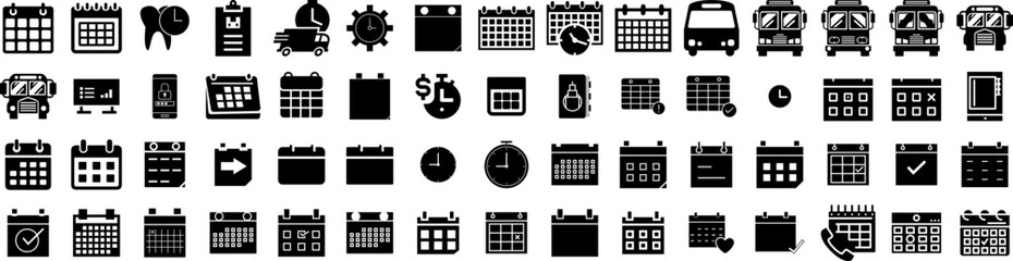 Set Of Schedule Icons Isolated Silhouette Solid Icon With Date, Event, Schedule, Calendar, Plan, Time, Business Infographic Simple Vector Illustration Logo