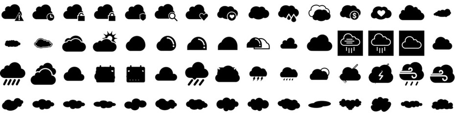 Set Of Weather Icons Isolated Silhouette Solid Icon With Set, Sky, Rain, Sun, Weather, Cloud, Forecast Infographic Simple Vector Illustration Logo