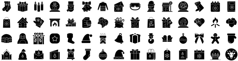 Set Of Christmas Icons Isolated Silhouette Solid Icon With Decoration, Background, Vector, Winter, Merry, Christmas, Holiday Infographic Simple Vector Illustration Logo