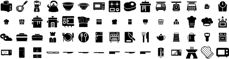 Set Of Kitchen Icons Isolated Silhouette Solid Icon With Kitchen, Interior, Background, Room, Home, Modern, Table Infographic Simple Vector Illustration Logo