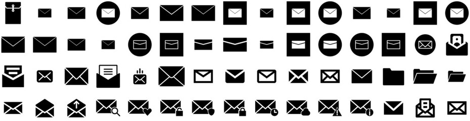 Set Of Envelope Icons Isolated Silhouette Solid Icon With Isolated, Blank, Envelope, Vector, Letter, Paper, Message Infographic Simple Vector Illustration Logo