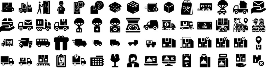 Set Of Delivery Icons Isolated Silhouette Solid Icon With Service, Courier, Shipping, Transport, Delivery, Fast, Order Infographic Simple Vector Illustration Logo