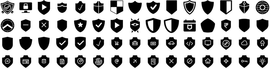 Set Of Shield Icons Isolated Silhouette Solid Icon With Design, Sign, Security, Protect, Protection, Symbol, Shield Infographic Simple Vector Illustration Logo