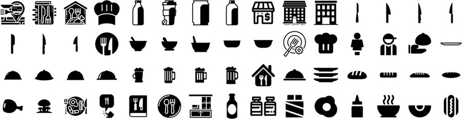 Set Of Restaurant Icons Isolated Silhouette Solid Icon With Table, Business, Food, People, Meal, Restaurant, Cafe Infographic Simple Vector Illustration Logo