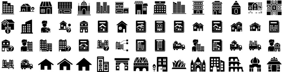 Set Of Estate Icons Isolated Silhouette Solid Icon With House, Property, Investment, Business, Home, Real, Estate Infographic Simple Vector Illustration Logo