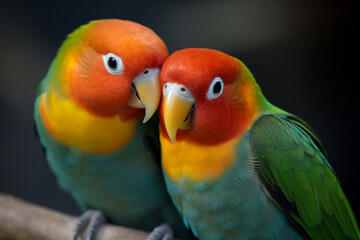 Pair lovebirds close up