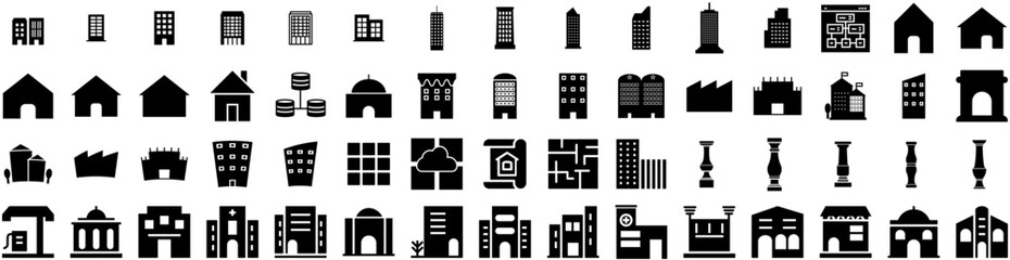 Set Of Architecture Icons Isolated Silhouette Solid Icon With Modern, Architecture, Construction, Background, Design, Structure, Building Infographic Simple Vector Illustration Logo