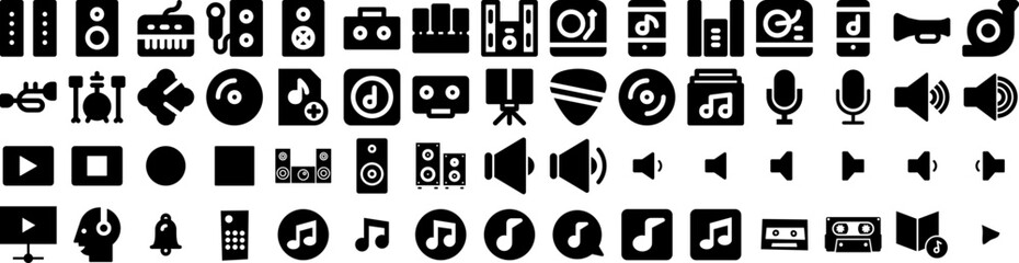 Set Of Audio Icons Isolated Silhouette Solid Icon With Voice, Music, Audio, Wave, Illustration, Vector, Sound Infographic Simple Vector Illustration Logo