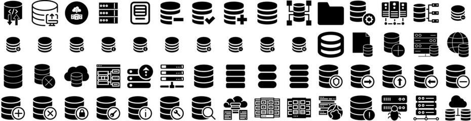Set Of Database Icons Isolated Silhouette Solid Icon With Business, Information, Technology, Database, Computer, Internet, Storage Infographic Simple Vector Illustration Logo