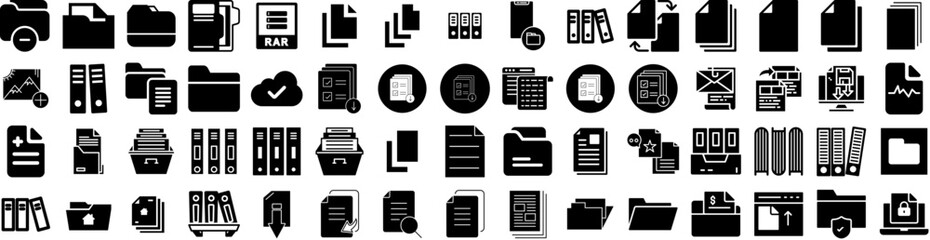 Set Of Files Icons Isolated Silhouette Solid Icon With Computer, Information, Office, Management, File, Business, Document Infographic Simple Vector Illustration Logo