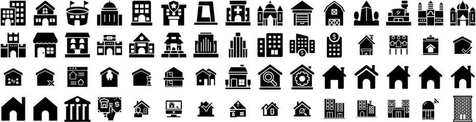 Set Of Estate Icons Isolated Silhouette Solid Icon With Investment, Estate, Real, Property, Home, Business, House Infographic Simple Vector Illustration Logo