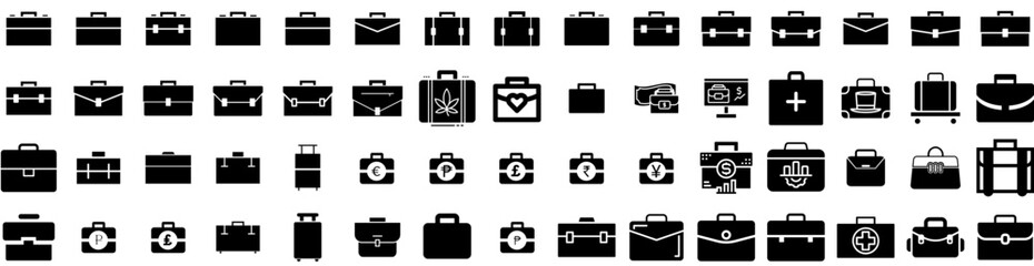 Set Of Briefcase Icons Isolated Silhouette Solid Icon With Business, Office, Case, Briefcase, Suitcase, Bag, Work Infographic Simple Vector Illustration Logo