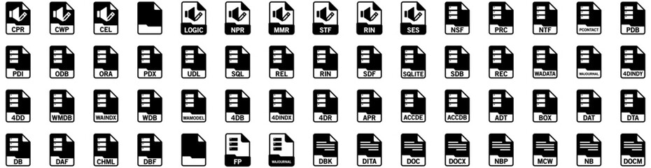 Set Of Format Icons Isolated Silhouette Solid Icon With Vector, Graphic, File, Digital, Format, Design, Document Infographic Simple Vector Illustration Logo