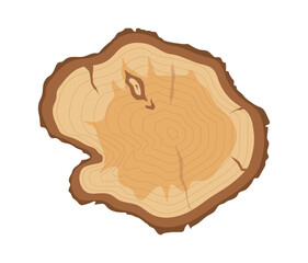 Wood slice concept. Log or trunk, wooden object. Top view of christmas tree or oak trunk. Template, layout and mock up. Cartoon flat vector illustration isolated on white background