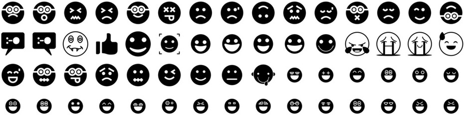 Set Of Emoticon Icons Isolated Silhouette Solid Icon With Icon, Set, Sign, Vector, Symbol, Emoticon, Face Infographic Simple Vector Illustration Logo