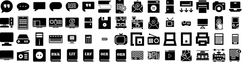 Set Of Electronic Icons Isolated Silhouette Solid Icon With Electronic, Device, Computer, Equipment, Appliance, Digital, Technology Infographic Simple Vector Illustration Logo