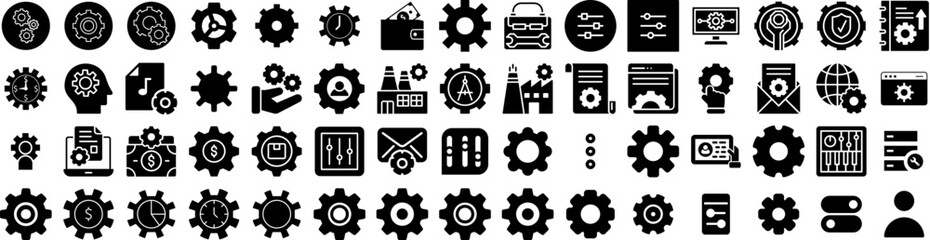 Set Of Settings Icons Isolated Silhouette Solid Icon With Cog, Symbol, Illustration, Work, Icon, Gear, Technology Infographic Simple Vector Illustration Logo