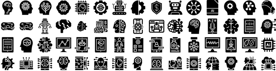 Set Of Artificial Icons Isolated Silhouette Solid Icon With Digital, Technology, Concept, Robot, Intelligence, Ai, Artificial Infographic Simple Vector Illustration Logo