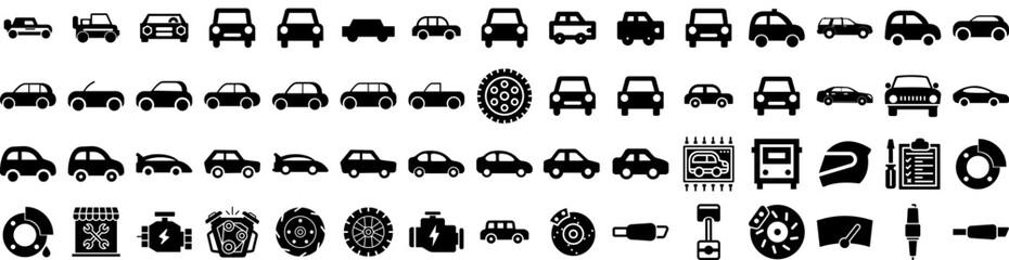 Set Of Automotive Icons Isolated Silhouette Solid Icon With Industry, Technology, Car, Automotive, Vehicle, Transportation, Automobile Infographic Simple Vector Illustration Logo