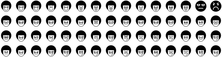 Set Of Angry Icons Isolated Silhouette Solid Icon With Expression, Young, Emotion, Angry, Isolated, Background, Cute Infographic Simple Vector Illustration Logo