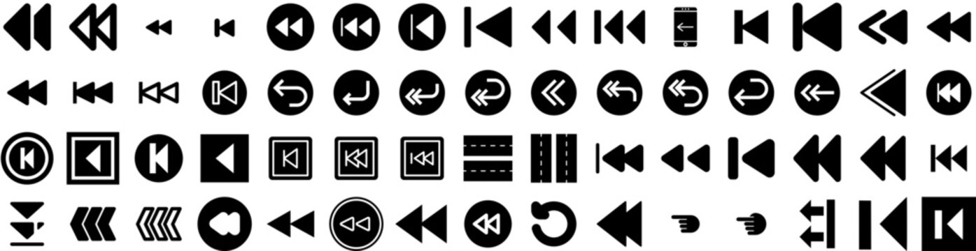 Set Of Backward Icons Isolated Silhouette Solid Icon With Backward, Casual, Person, Background, Business, Backwards, Back Infographic Simple Vector Illustration Logo