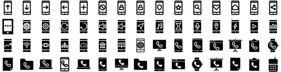 Set Of Cellular Icons Isolated Silhouette Solid Icon With Phone, Young, Cellular, Cellphone, Background, Technology, Smartphone Infographic Simple Vector Illustration Logo