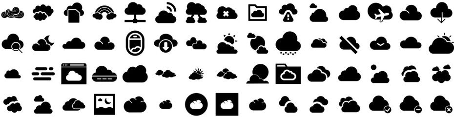 Set Of Clouds Icons Isolated Silhouette Solid Icon With Air, Background, Cloud, Vector, Sky, White, Blue Infographic Simple Vector Illustration Logo