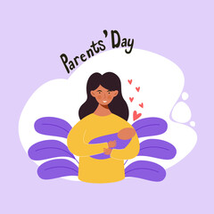 World Parents Day poster, background, social media post and greeting cards. Flat Single parent holding baby vector illustration. 