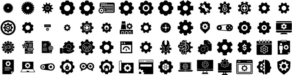 Set Of Cogwheel Icons Isolated Silhouette Solid Icon With Machine, Cogwheel, Gear, Cog, Vector, Icon, Wheel Infographic Simple Vector Illustration Logo