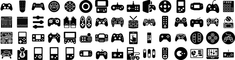 Set Of Controller Icons Isolated Silhouette Solid Icon With Console, Joystick, Gaming, Controller, Play, Game, Gamepad Infographic Simple Vector Illustration Logo