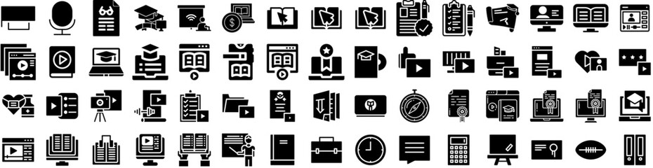 Set Of Course Icons Isolated Silhouette Solid Icon With Education, Course, Training, Student, Internet, Online, Technology Infographic Simple Vector Illustration Logo