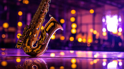 Fototapeta na wymiar Saxophone on the stage. Generative Ai