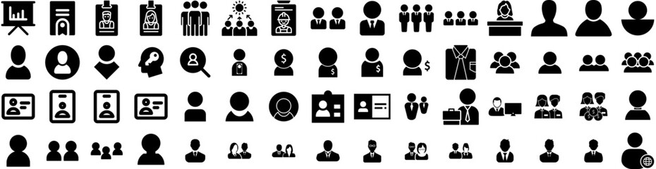Set Of Employee Icons Isolated Silhouette Solid Icon With Teamwork, Business, Employee, Group, Office, Work, Team Infographic Simple Vector Illustration Logo
