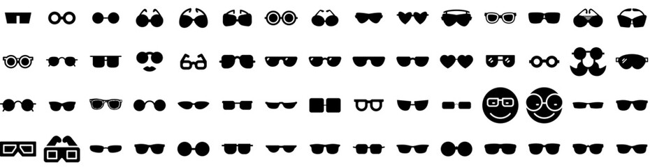 Set Of Eyeglasses Icons Isolated Silhouette Solid Icon With Eyewear, Vision, Glasses, Fashion, Eye, Eyeglasses, Modern Infographic Simple Vector Illustration Logo