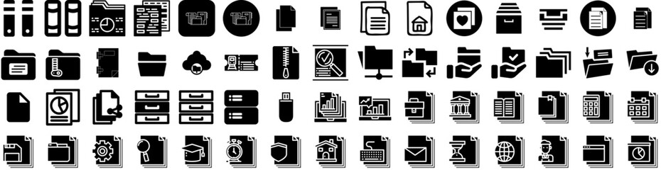 Set Of Files Icons Isolated Silhouette Solid Icon With File, Document, Information, Management, Office, Computer, Business Infographic Simple Vector Illustration Logo