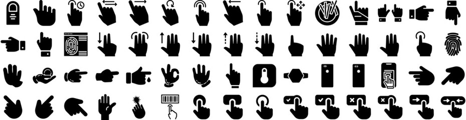 Set Of Finger Icons Isolated Silhouette Solid Icon With Sign, Isolated, Symbol, Finger, Point, Hand, Touch Infographic Simple Vector Illustration Logo